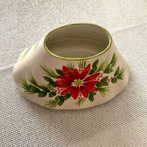 Oval small candle topper B F Sherrill designed poinsettia green & red & cream